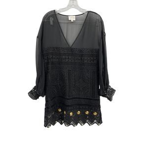 Ixiah Dress Black Crochet Gold Studs Size 6